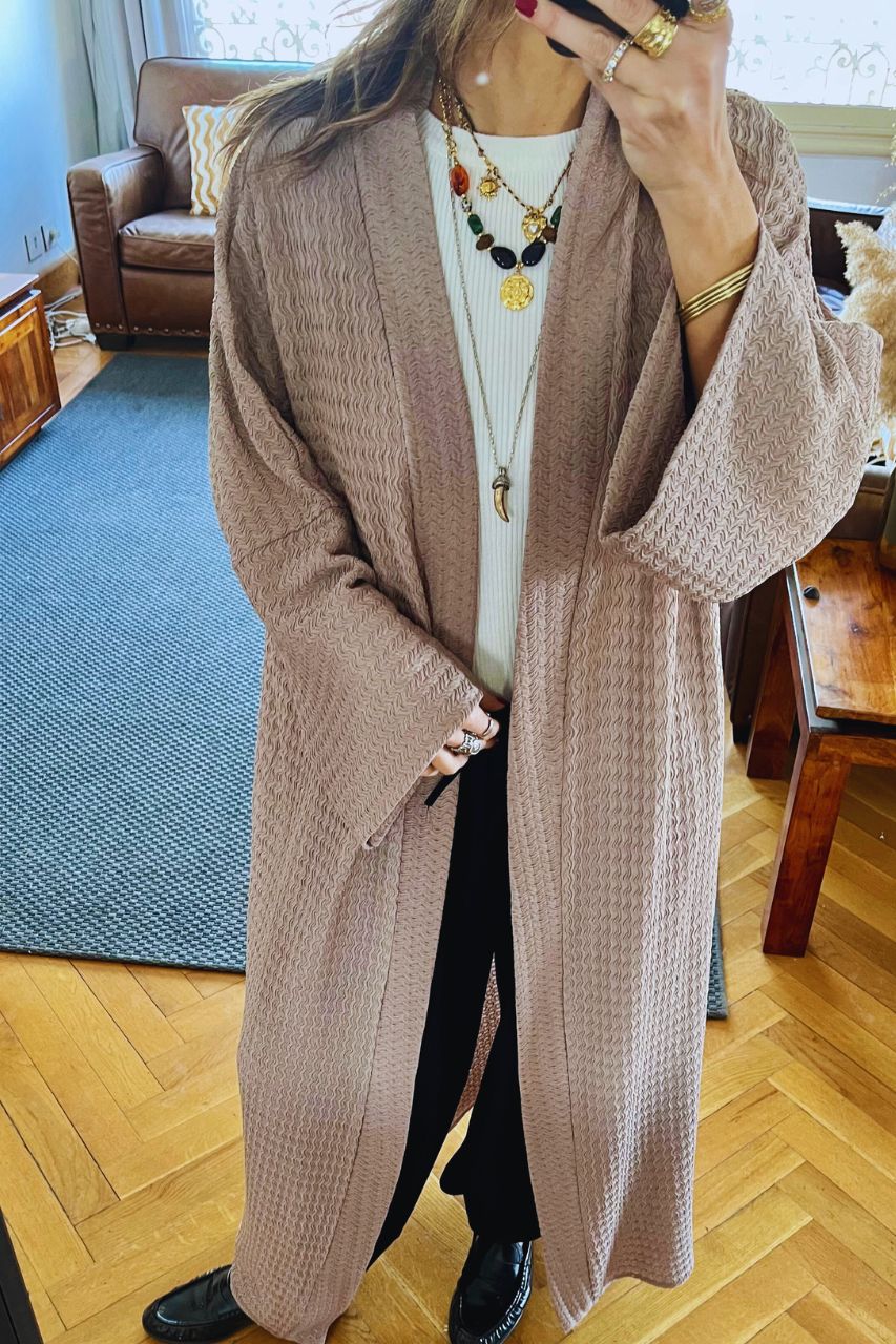 Beige Quite Crinkle Kimono