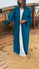 Turquoise Longline Thick Kimono