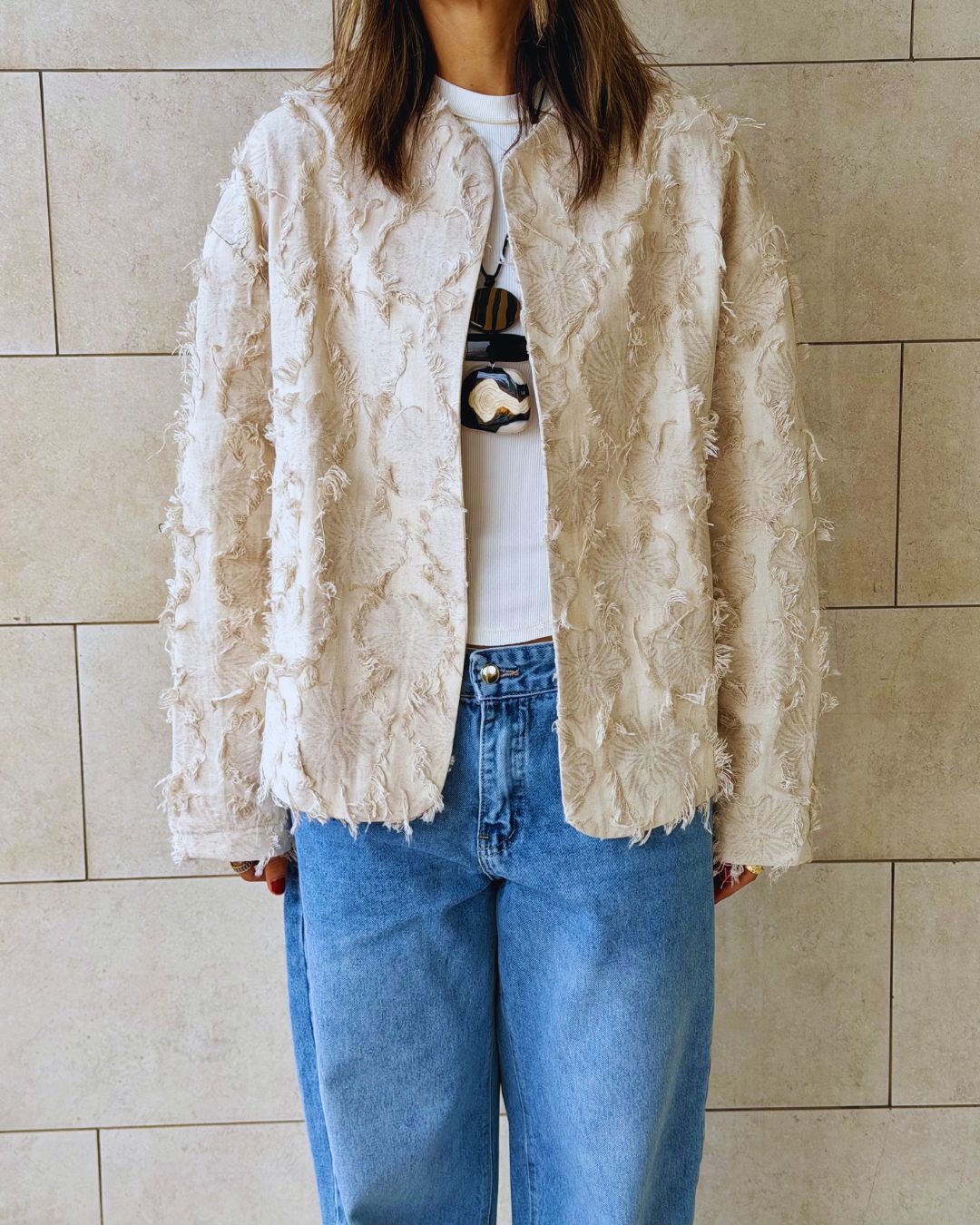 Beige Whisper Statement Open Jacket
