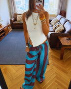 Turquoise & Brown Striped Colored Pants