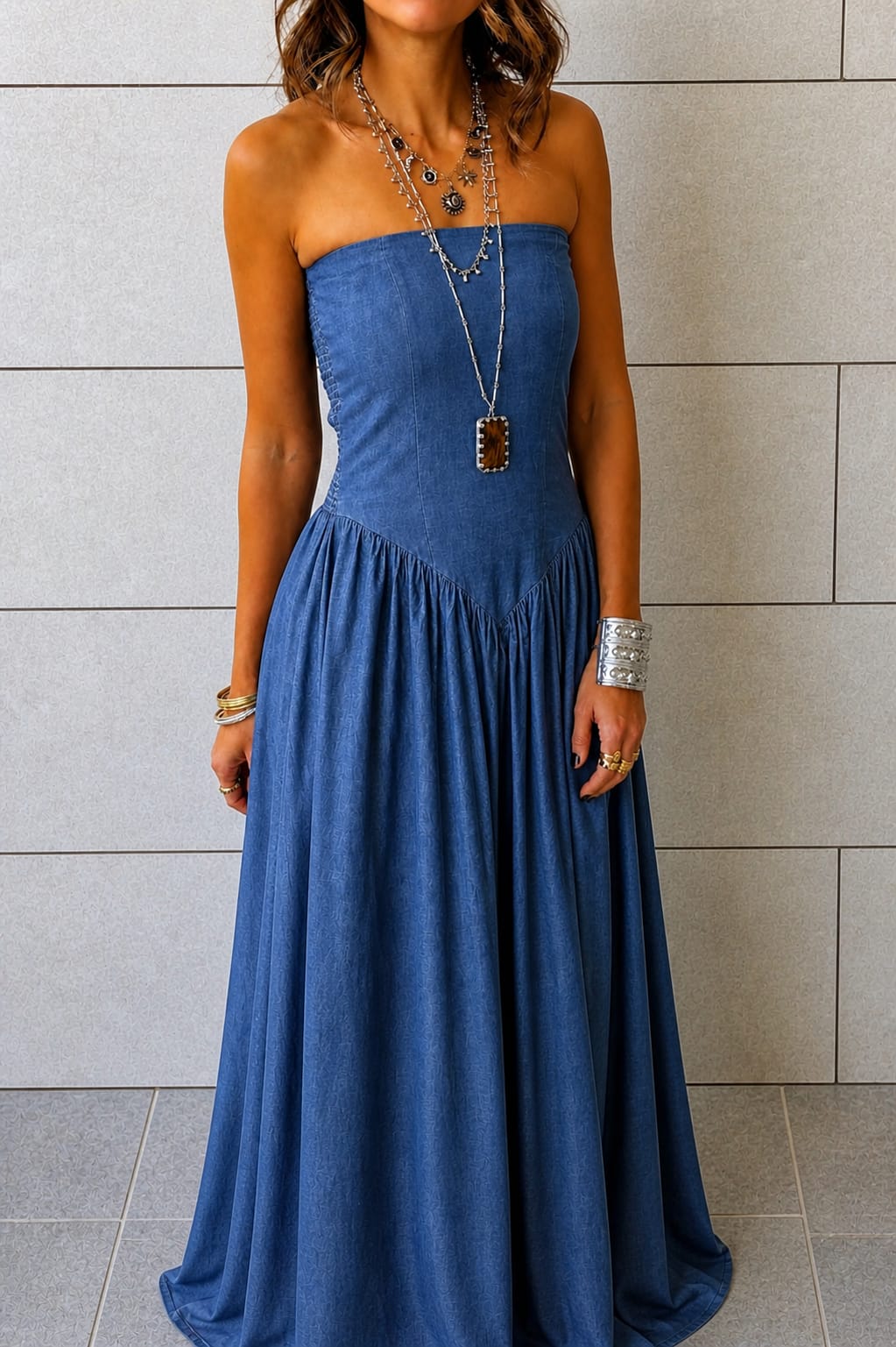 Paloma Dark Blue Drop Waist Denim Dress