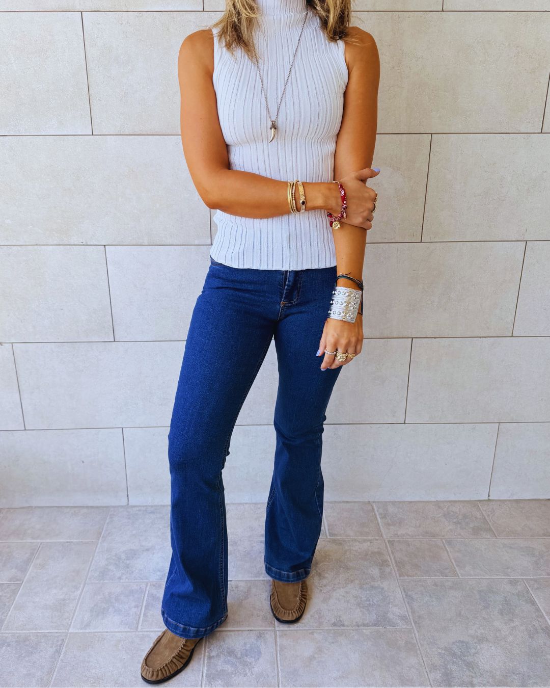 White Muse Mock Neck Top