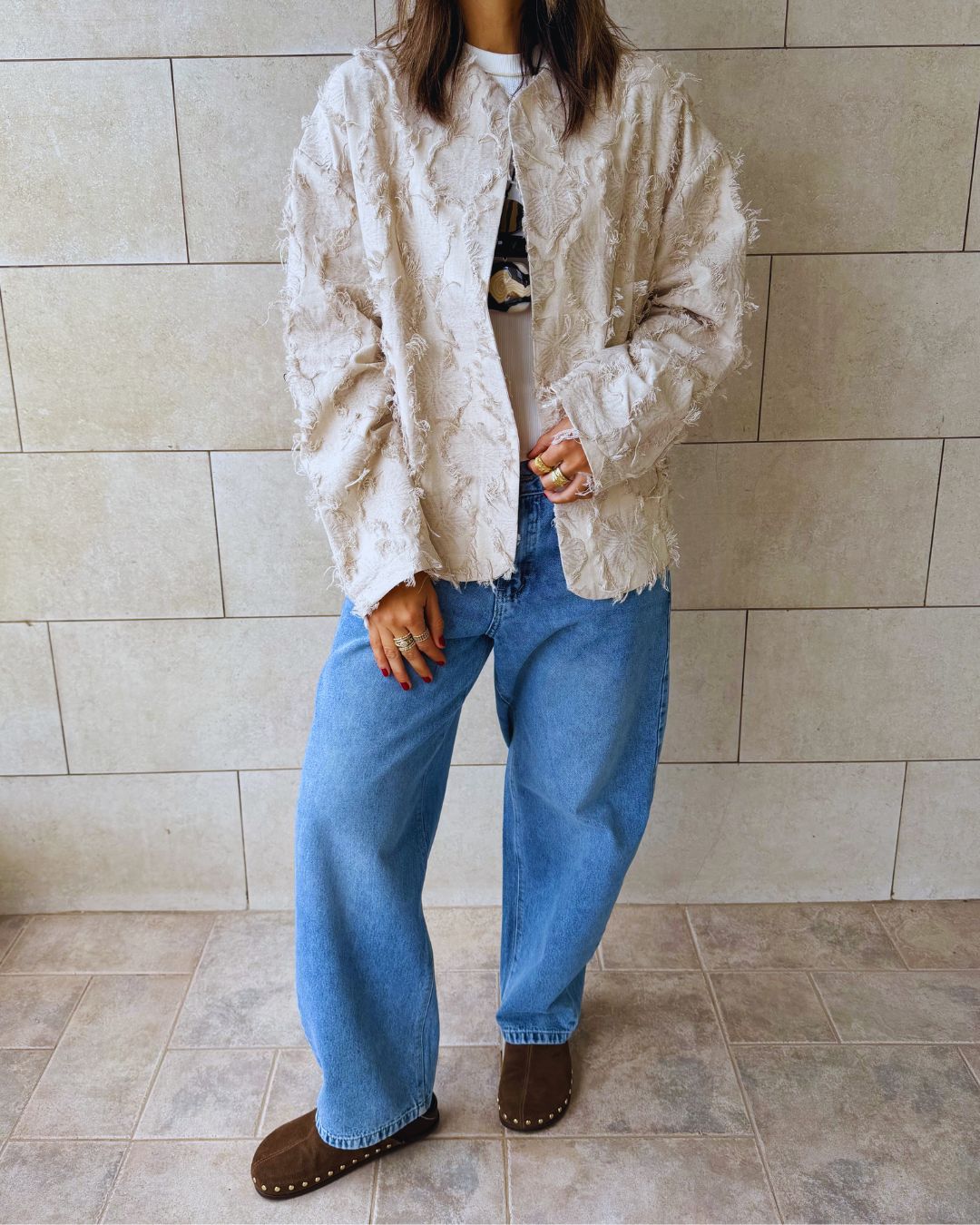 Beige Whisper Statement Open Jacket