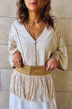 Beige Linen with detachable belt Kaftan