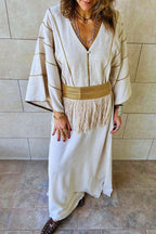 Beige Linen with detachable belt Kaftan