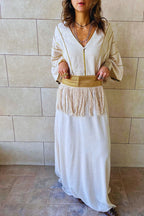 Beige Linen with detachable belt Kaftan