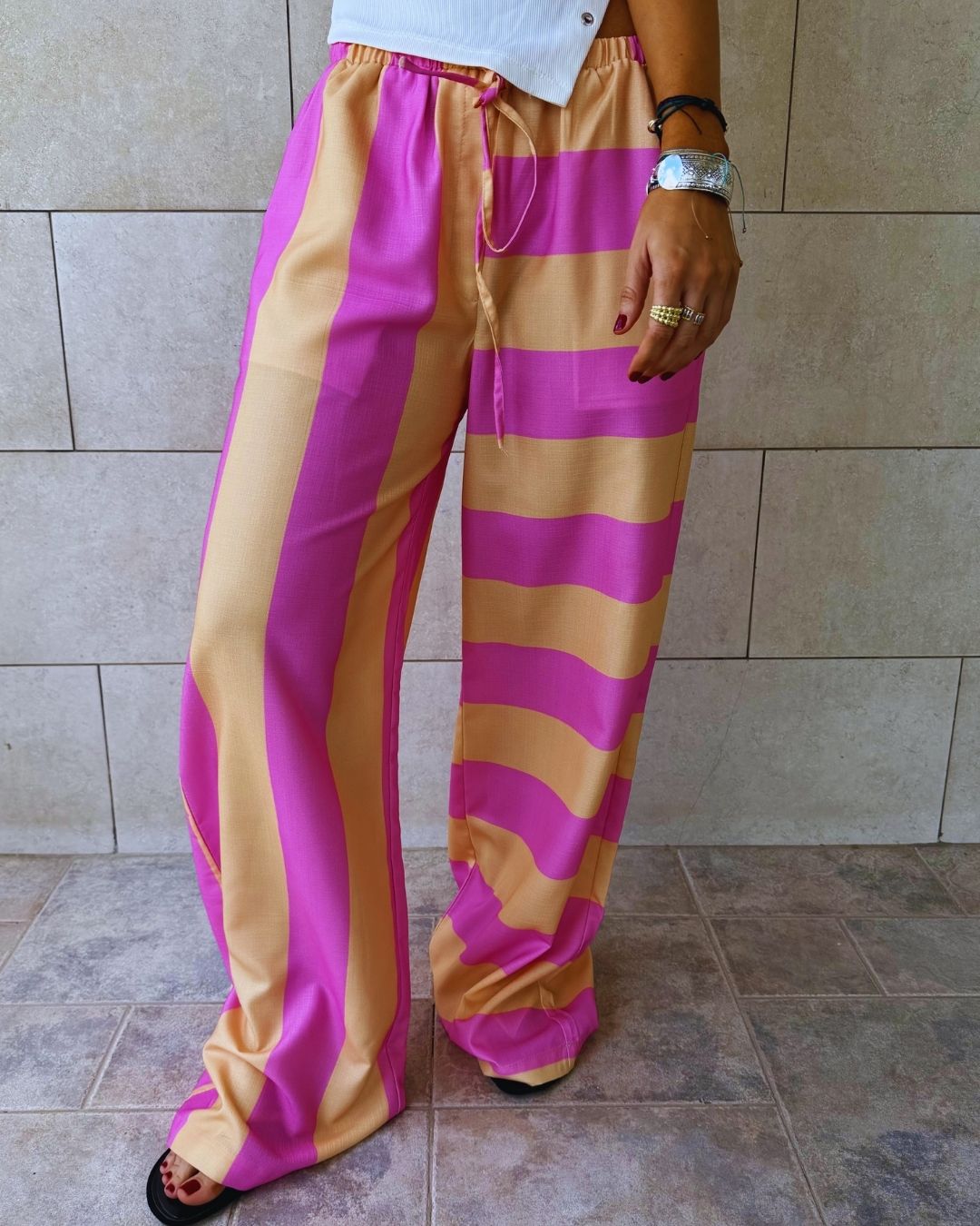 Pink & Orange Striped Colored Pants