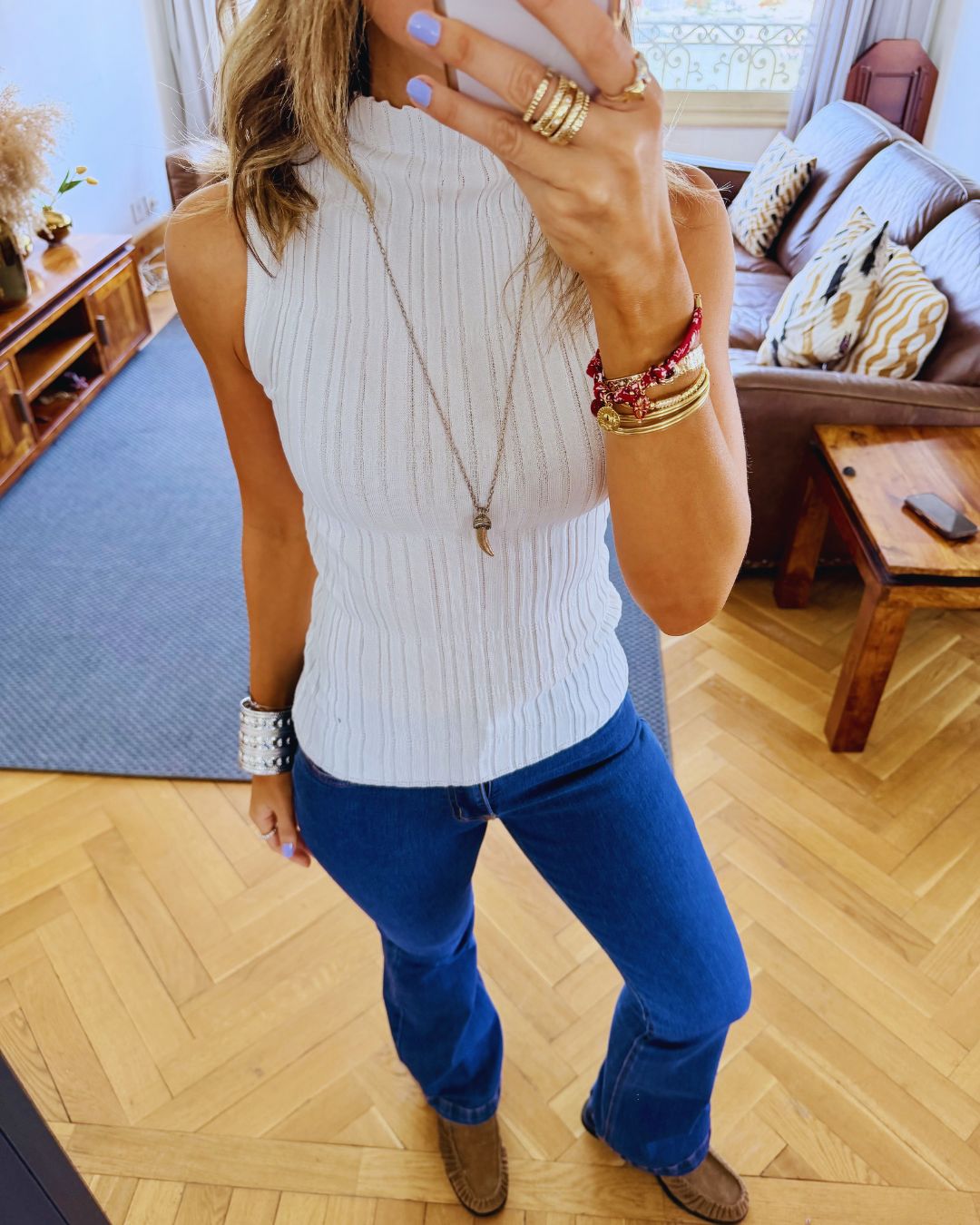 White Muse Mock Neck Top