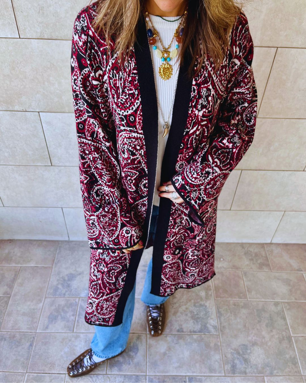 Burgundy Royal Paisley Cardigan