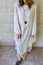 Beige linen Bohemian Poncho Dress