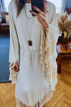Beige linen Bohemian Poncho Dress