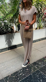 Beige Ribbed Tee Maxi Dress