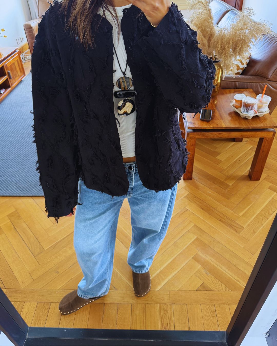 Black Whisper Statement Open Jacket