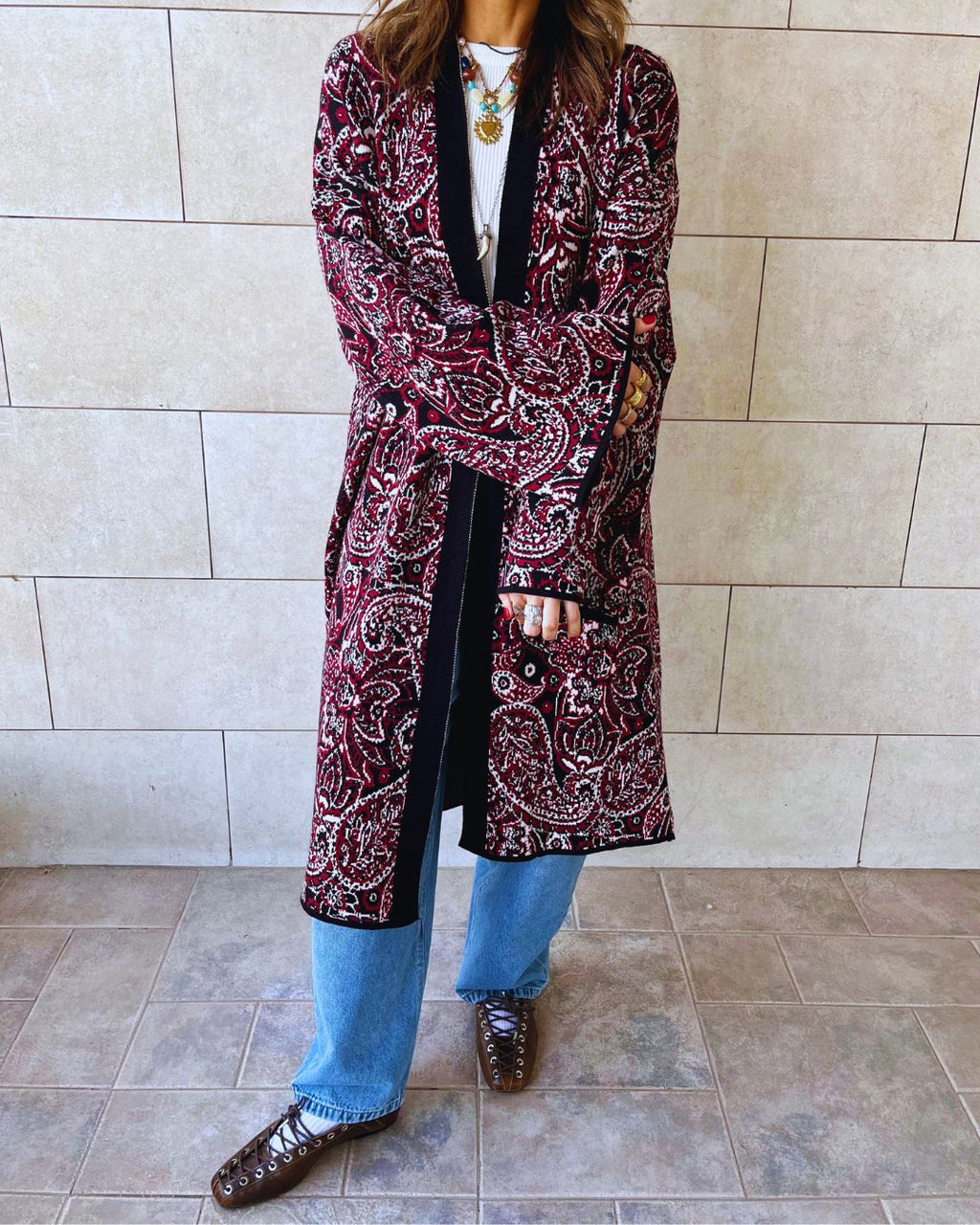 Burgundy Royal Paisley Cardigan