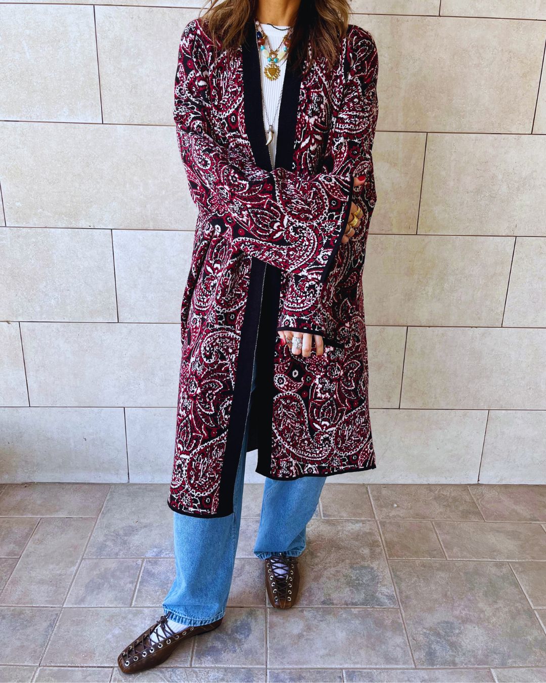 Burgundy Royal Paisley Cardigan