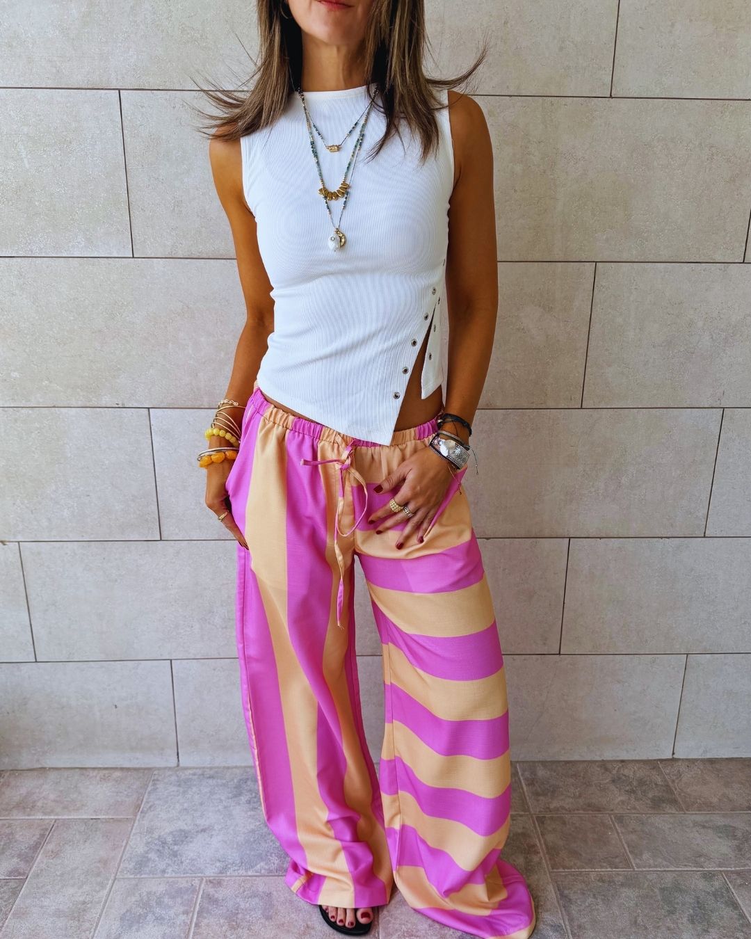 Pink & Orange Striped Colored Pants