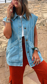 Light Blue Exaggerated Double Pocket Denim Vest