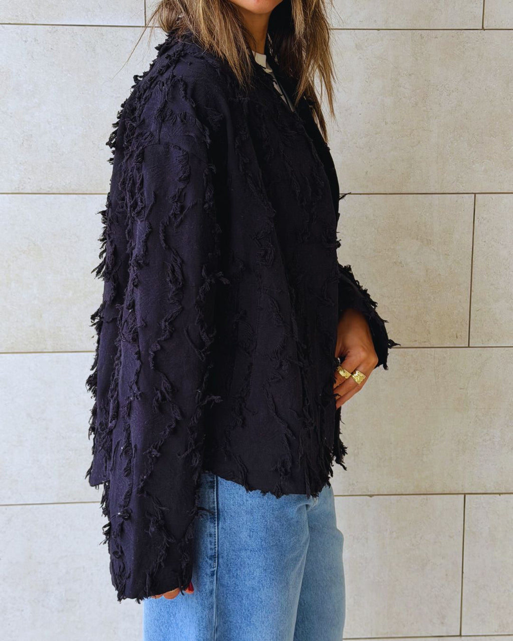 Black Whisper Statement Open Jacket