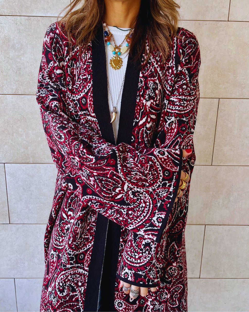 Burgundy Royal Paisley Cardigan