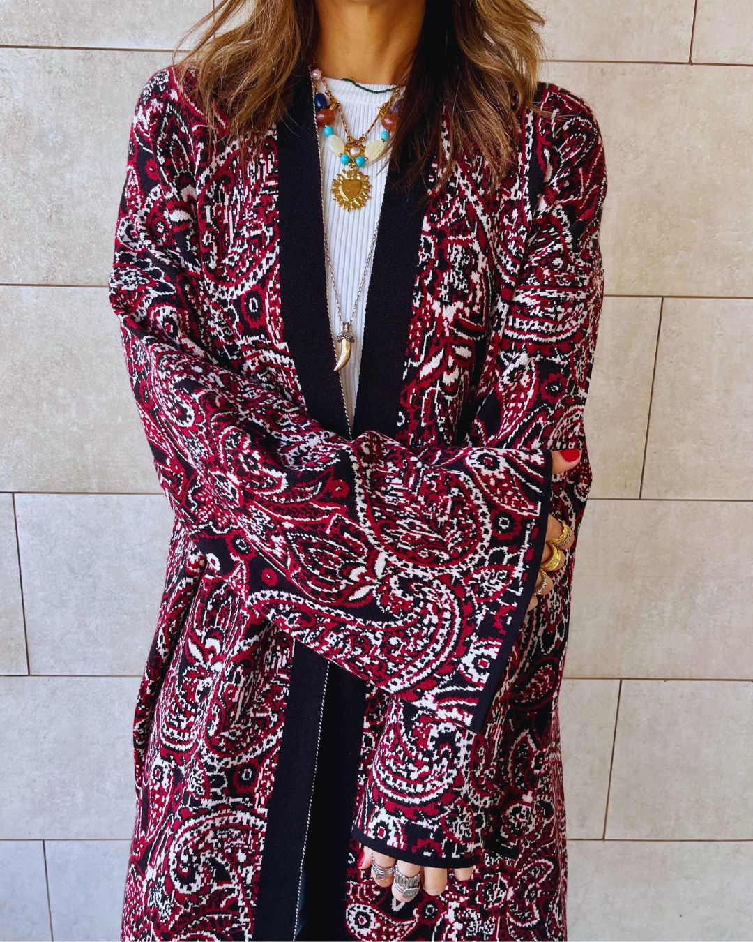 Burgundy Royal Paisley Cardigan