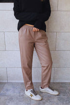 Beige Walk-Away Leather Pants