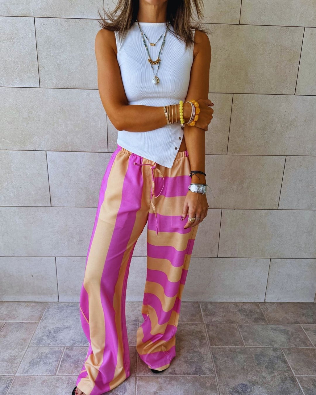 Pink & Orange Striped Colored Pants
