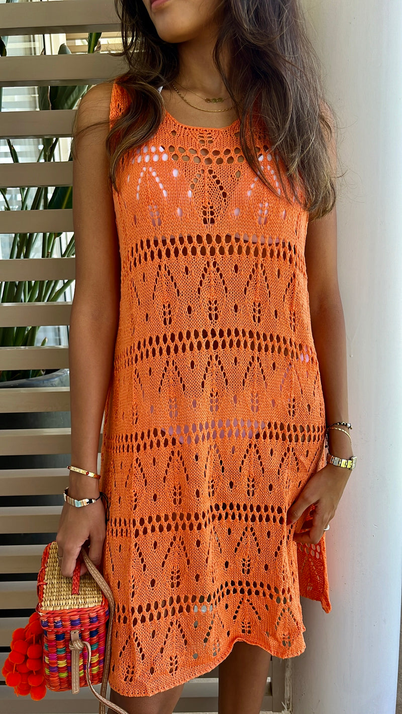 Orange Light Crochet Dress Coverup