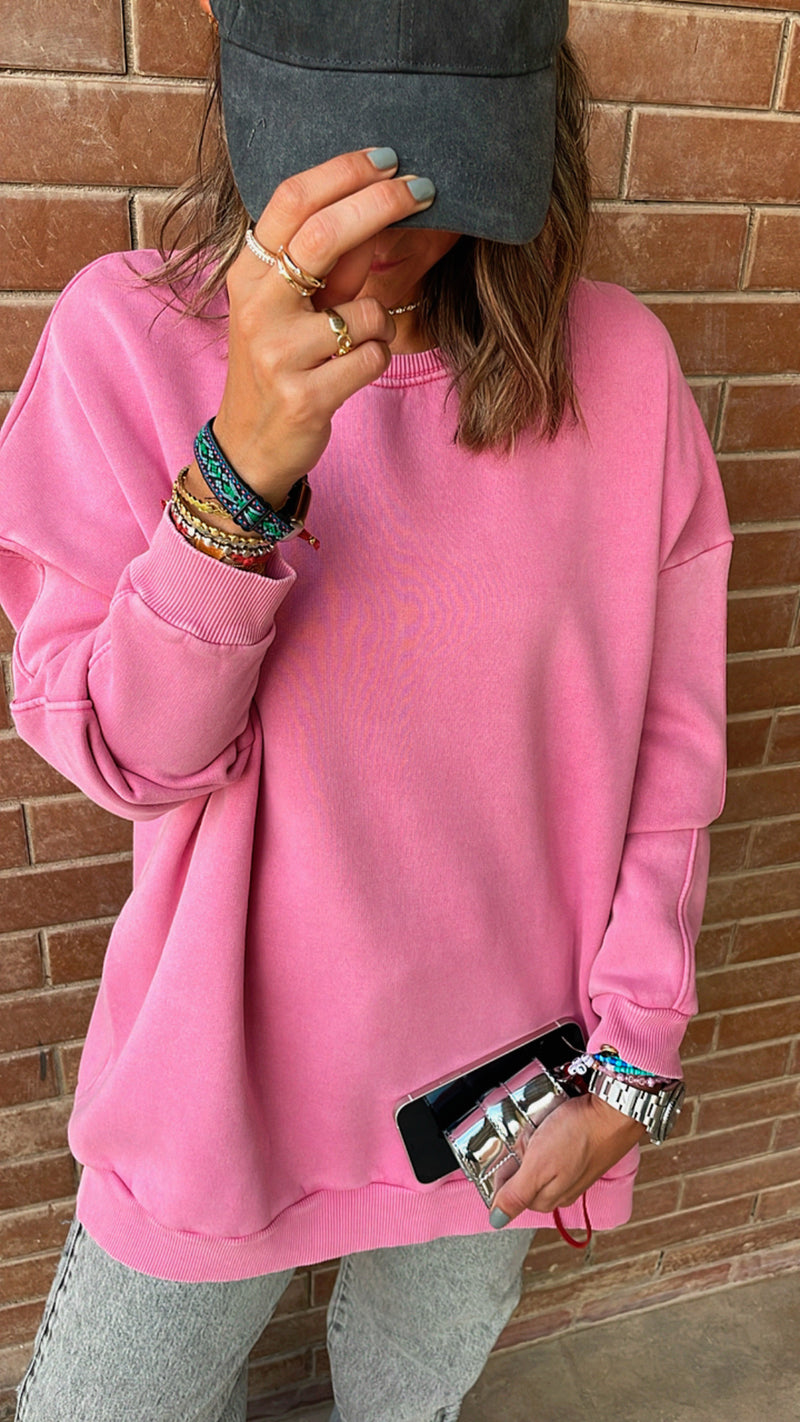 Pink Acid Wash Crew Neck