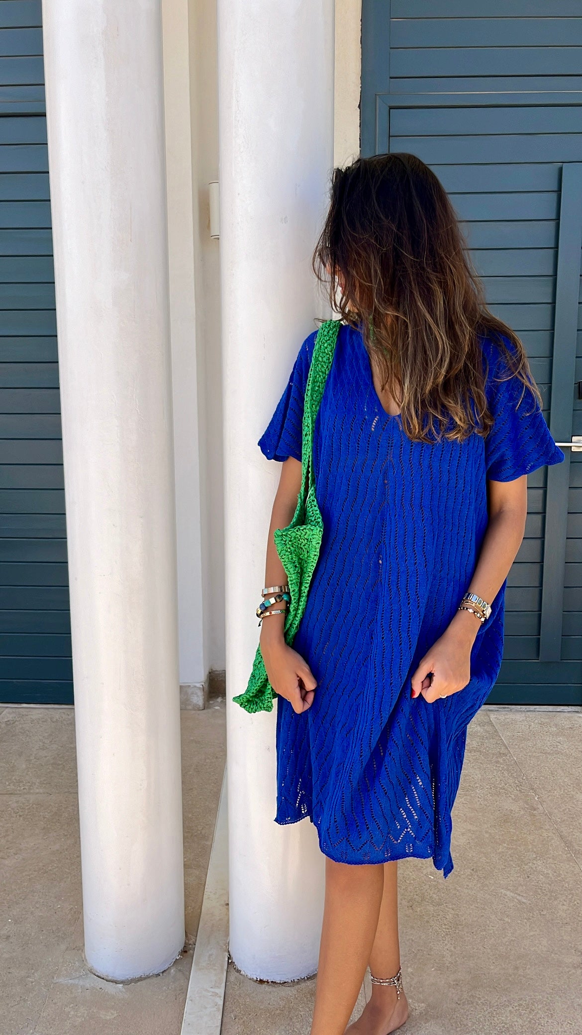 Blue Light Crochet Tee Coverup Dress