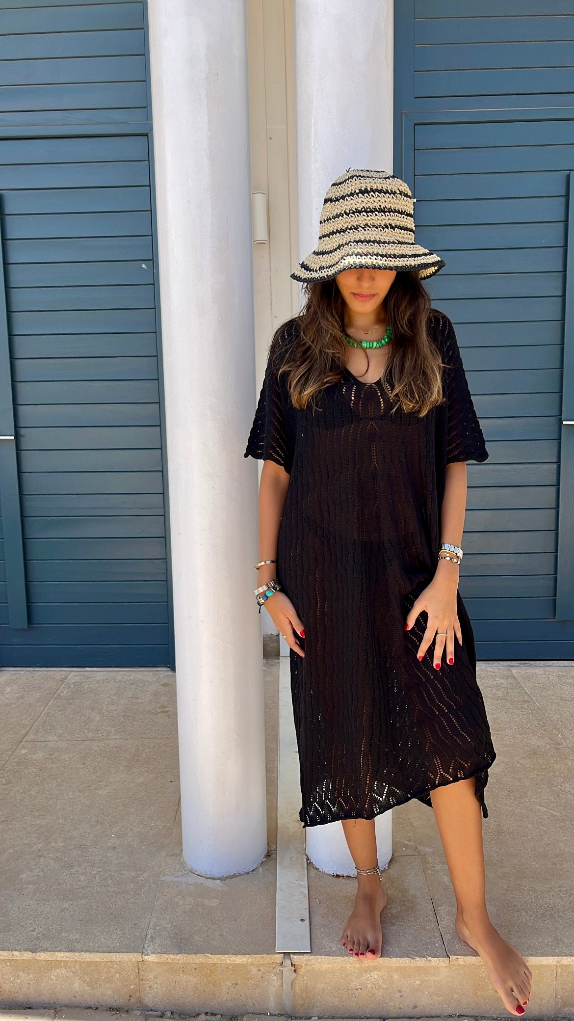 Black Light Crochet Tee Coverup Dress