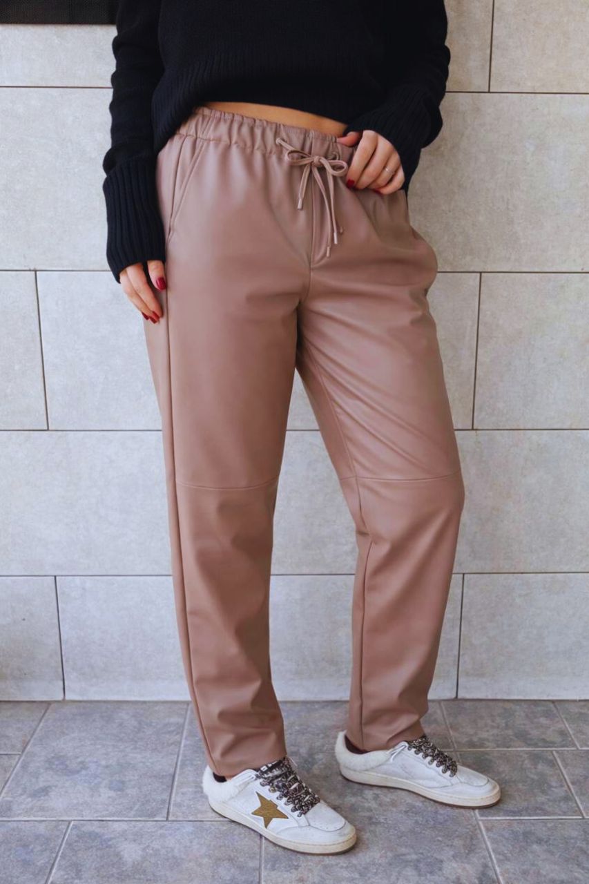 Beige Walk-Away Leather Pants