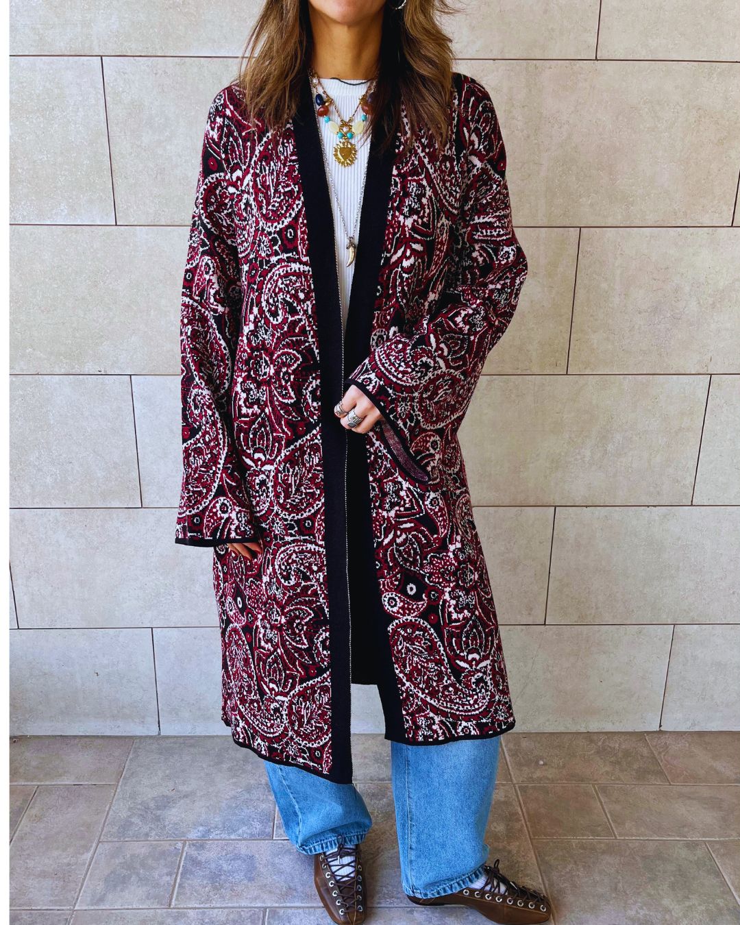 Burgundy Royal Paisley Cardigan