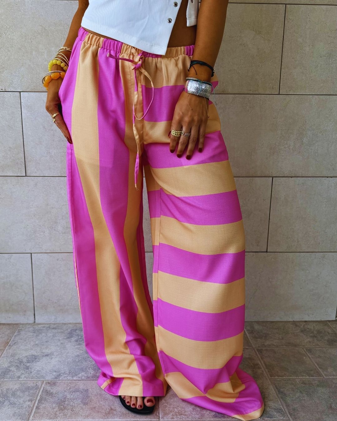 Pink & Orange Striped Colored Pants