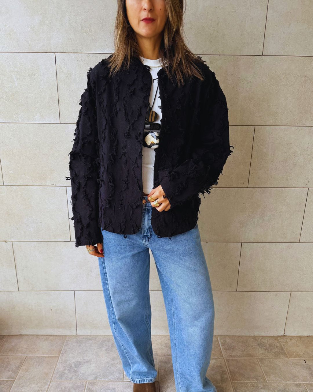 Black Whisper Statement Open Jacket