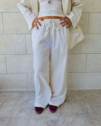 Beige Sloane Rope Linen Blend Pants