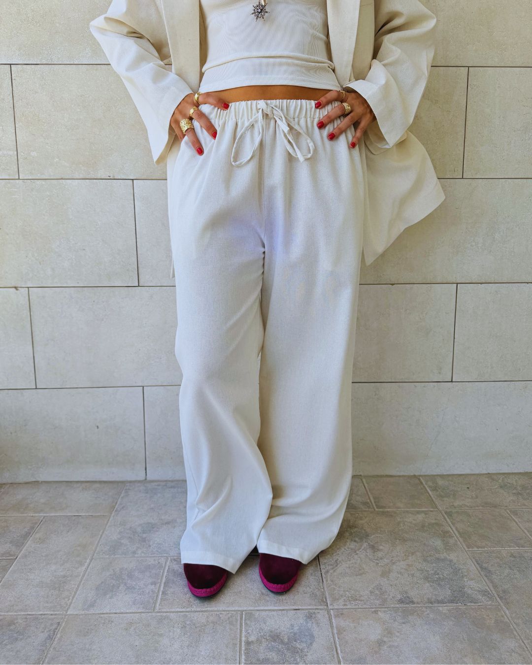 Beige Sloane Rope Linen Blend Pants