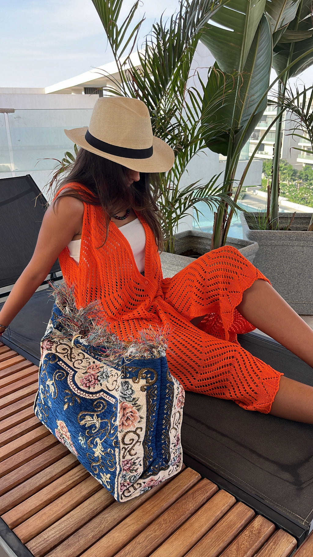 Orange Crochet Longline Vest