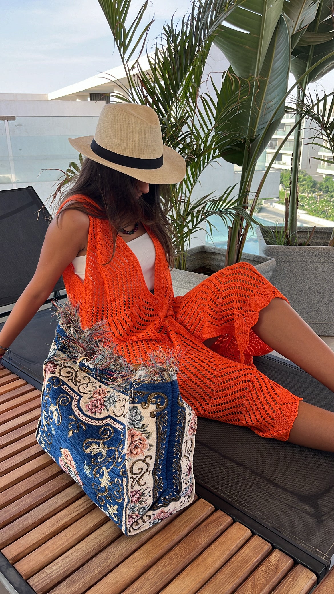 Orange Crochet Longline Vest