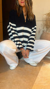 White Zip Up Striped Cropped Pullover