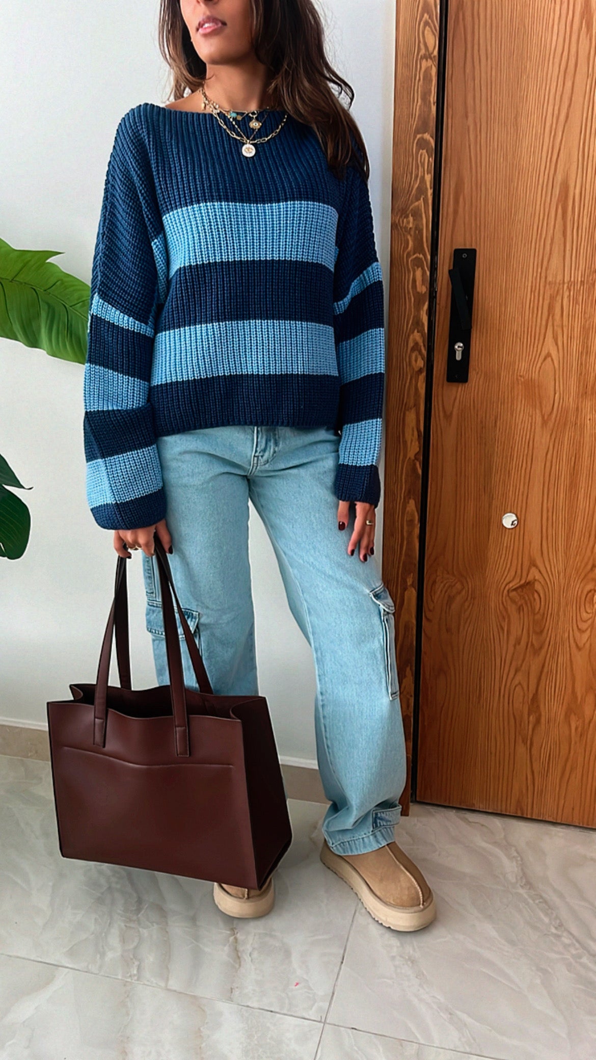 Blue Chunky Striped Knit