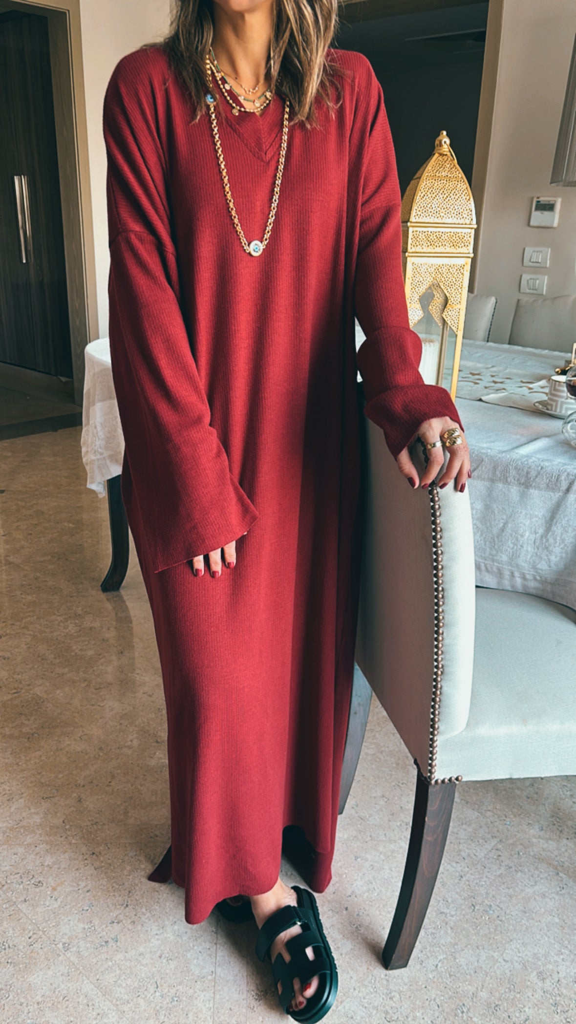 Burgundy Soft Ribbed Knit Dress