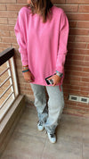 Pink Acid Wash Crew Neck