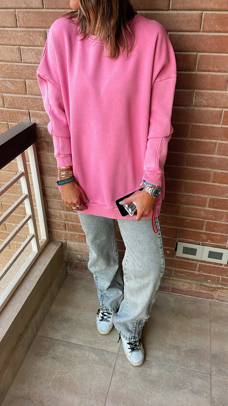 Pink Acid Wash Crew Neck