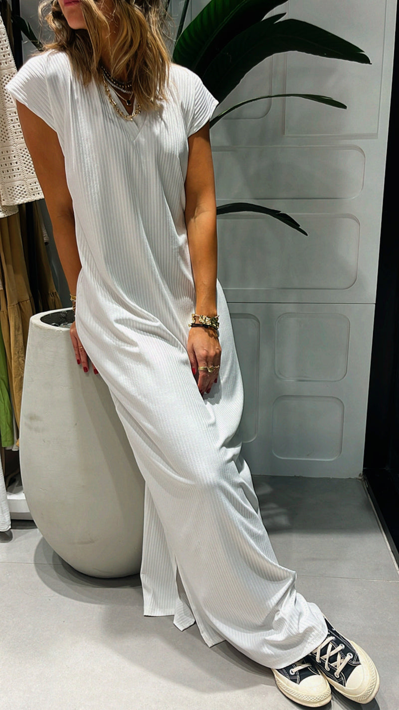 White Ribbed Tee Maxi Dress