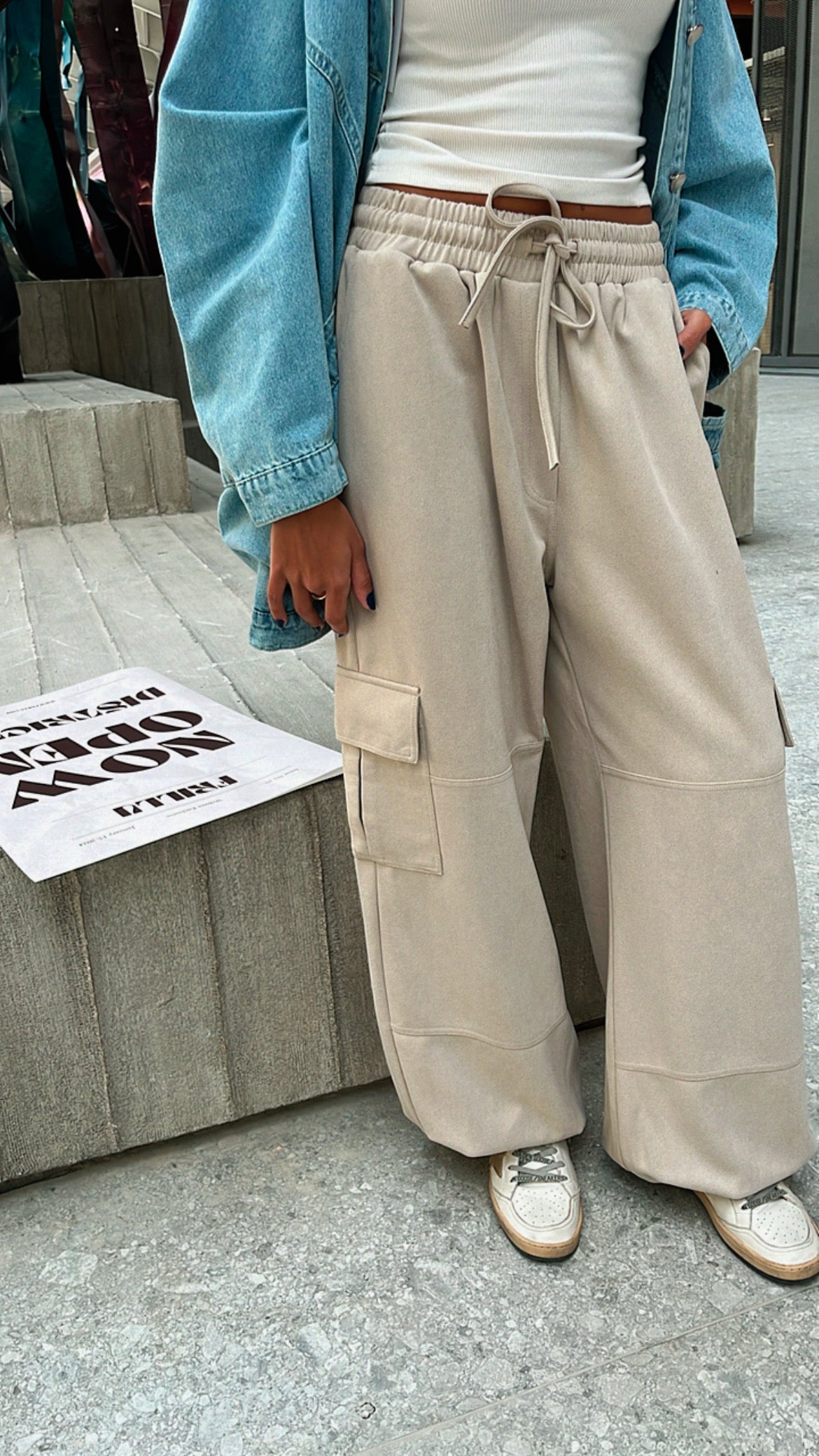 Beige Soft Cargo Pants