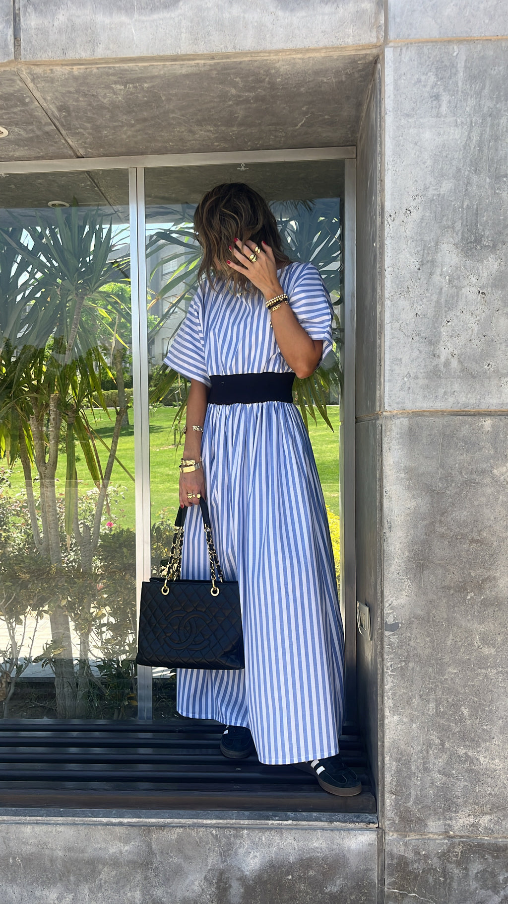 Baby Blue Snatch Waist Stripe Dress