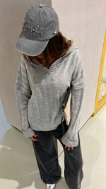 Grey Chunky Collar Knit