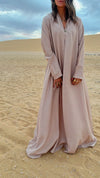 Beige Hooded Throw On Dress