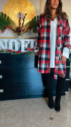 Red Buckled Flannel Longline Shirt