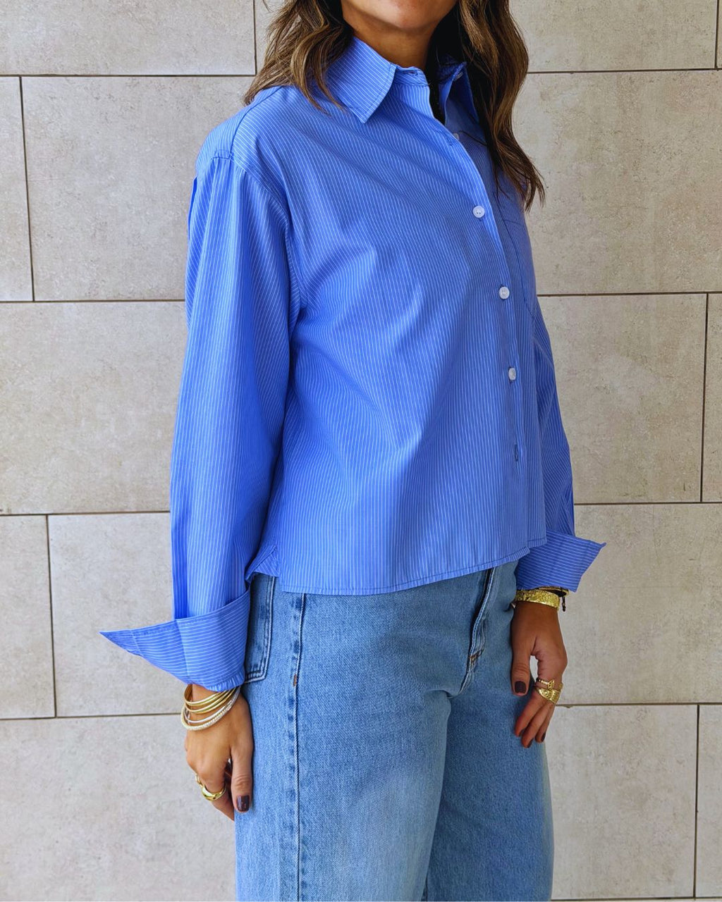 Blue Stripe Go-To Short Shirt